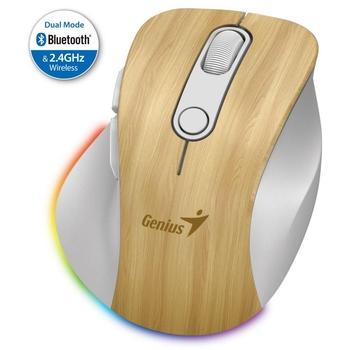 GENIUS Ergo 9000S Pro Pine Wood/ duální Bluetooth+2,4GHz/ 2400dpi/ bezdrátová/ 6 tlačítek/ dobíjecí/
