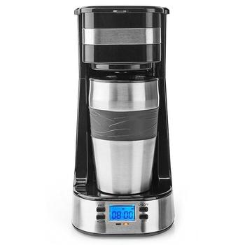 NEDIS kávovar/ na jeden hrnek/ dvoustěnný cestovní hrnek/ kapacita 0,42 l/ časovač/ černý