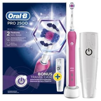 El. zubní kartáček Oral-B Pro 2500 3D White TravelCase pink