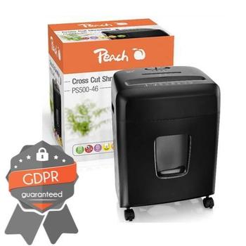 PEACH skartovač Cross Cut PS500-46, 12 listů, Autostart, zpětný chod, P-4, 15 litrů