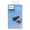 Adaptér do auta Philips 1x USB-C, 1x USB A + USB-C kabel 1m - černý