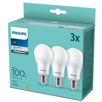 LED žárovka PHILIPS klasik, 13W, E27, studená bílá 3ks