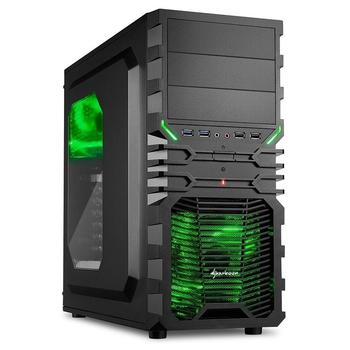 Sharkoon skříň VG4-W / Middle Tower / 2x USB3.0 / 2x USB2.0 / průhledná bočnice / zelené LED / černá