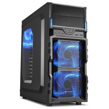 Sharkoon skříň VG5-W / Middle Tower / 2x USB3.0 / průhledná bočnice / modré LED / černá
