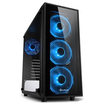 Sharkoon skříň TG4 Blue  / Middle Tower / 2x USB3.0 / průhledná bočnice / modré LED / černá