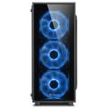 Sharkoon skříň TG4 Blue  / Middle Tower / 2x USB3.0 / průhledná bočnice / modré LED / černá