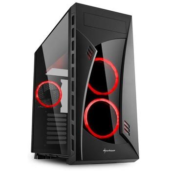 Sharkoon skříň NIGHT SHARK Red / Middle Tower / 2x USB3.0 / 2x USB2.0 / průhledná bočnice / červené 
