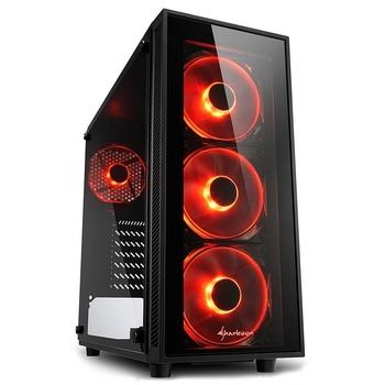 Sharkoon skříň TG4 Red  / Middle Tower / 2x USB3.0 / průhledná bočnice / červené LED / černá