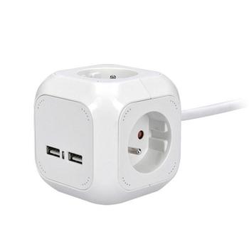 Solight prodlužovací přívod kostka, 4 zásuvky 230V + 2x USB max. 2400mA, kabel 2m - PP145USB