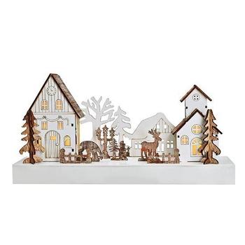 Solight LED vánoční vesnička, 34x17cm, dřevo, 4 LED, 2x AA - 1V256