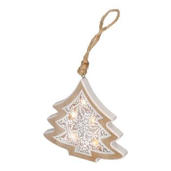 Solight LED vánoční stromek, dřevěný dekor, 6LED, teplá bílá, 2x AAA - 1V45-T