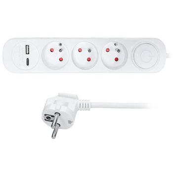 Prodlužka SOLIGHT 3z prodlužovací přívod s USB, bílý (white)