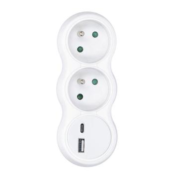 Solight rozbočka s USB A+C nabíječkou, 2 x 10A, bílá - P100USBC