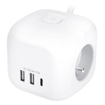 Rozbočka 230V s USB SOLIGHT 3x16A 2m+2xUSB-A+C kostka