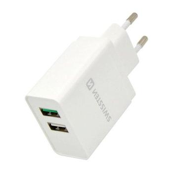 Swissten Síťový Adaptér Qualcomm 3.0 Quick Charge + Smart Ic 2X Usb 30W Power Bílý