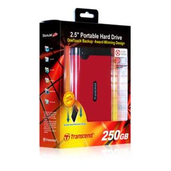 Přenosný pevný disk TRANSCEND StoreJet 25 Mobile 250GB, červený (red)