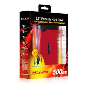 Přenosný pevný disk TRANSCEND StoreJet 25 Mobile 500GB, červený (red)