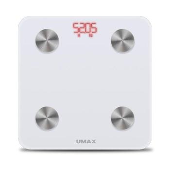 UMAX chytrá váha Smart Scale US20M/ 0,2 – 150 kg/ Bluetooth 4.0/ 6 tělesných parametrů/ čeština/ bíl