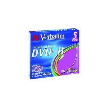 DVD-R médium VERBATIM  DVD-R 16x DatalifePlus, barevné (color), 5ks slim krabička