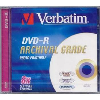 DVD-R médium VERBATIM DVD-R Archival Grade 8x, Printable, jewel krabička