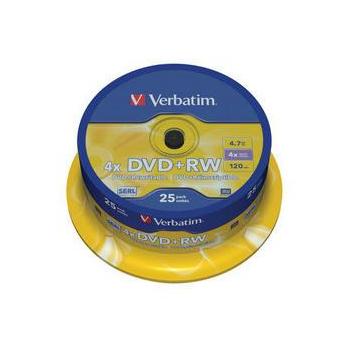 DVD+RW médium VERBATIM  DVD+RW 4x DataLifePlus, 25ks cakebox
