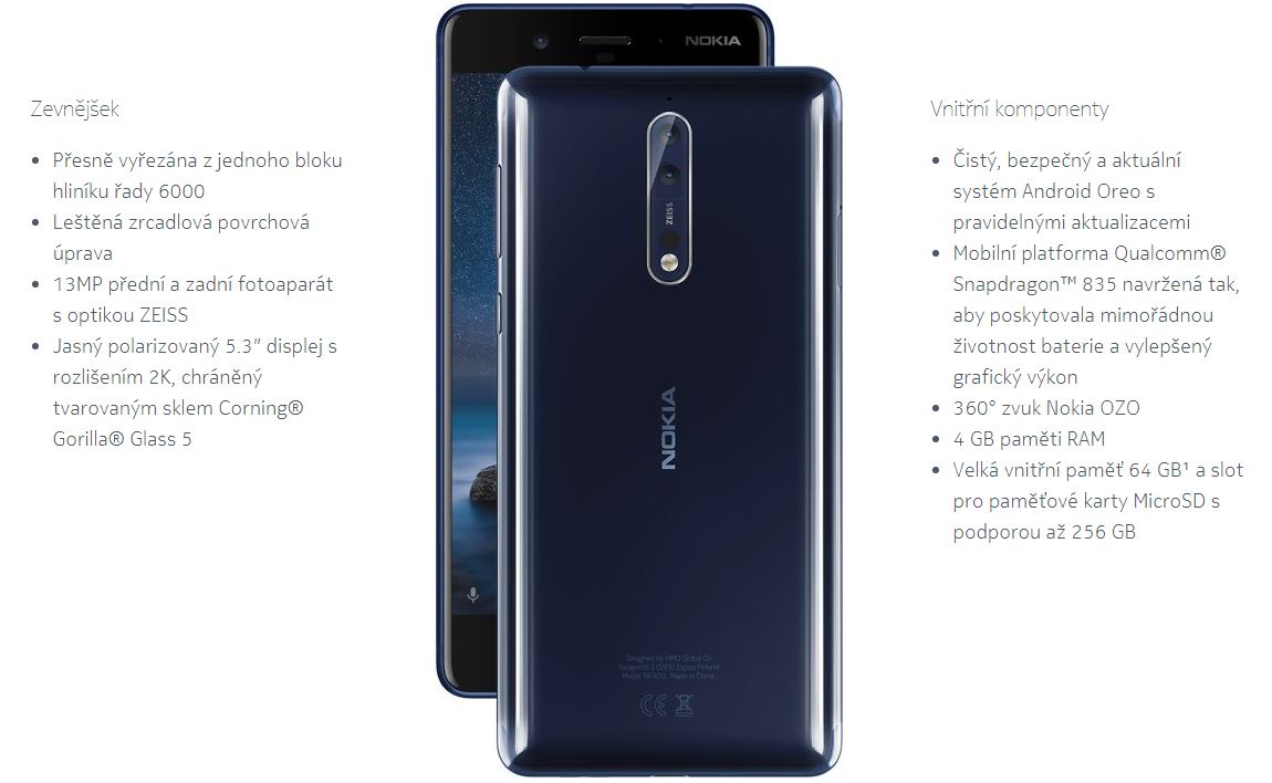 Mobilní telefon NOKIA 8 Single SIM modrá blue