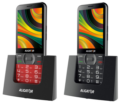Mobilní telefon pro seniory + stolní nabíječka ALIGATOR A900 červený red
