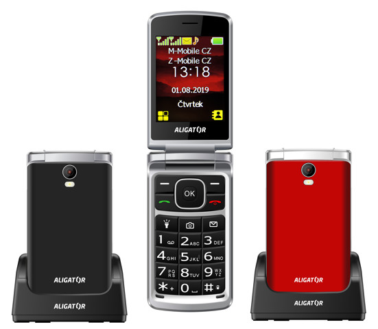 Mobilní telefon pro seniory + stolní nabíječka ALIGATOR V710 SENIOR černýstříbrný blacksilver