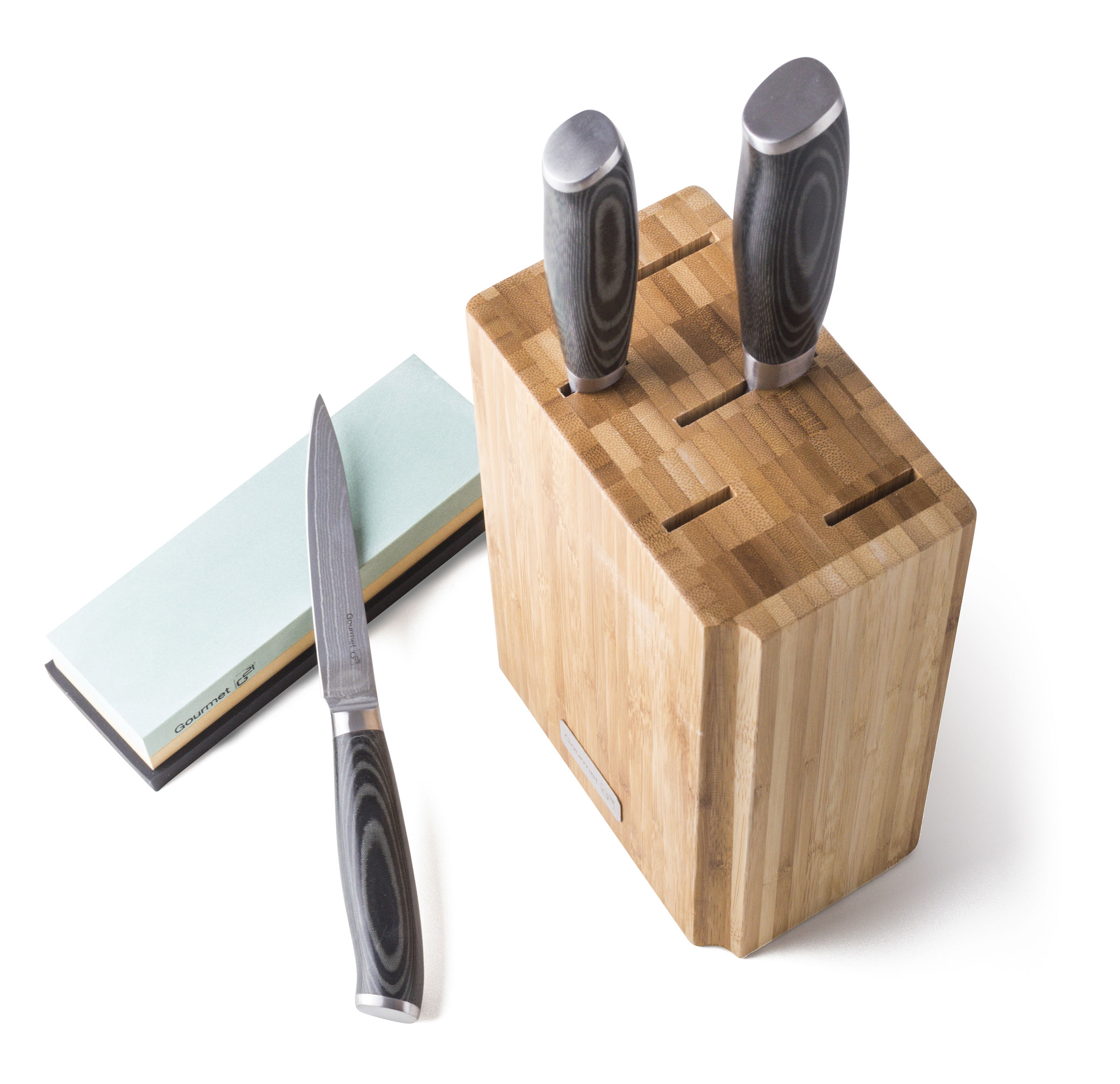 Sada nožů G21 Gourmet Damascus 3ks v bambusovém bloku + brusný kámen