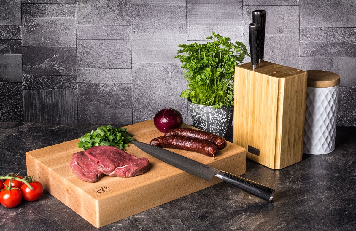 Sada nožů G21 Damascus Premium v bambusovém bloku Box 3 ks + brusný kámen