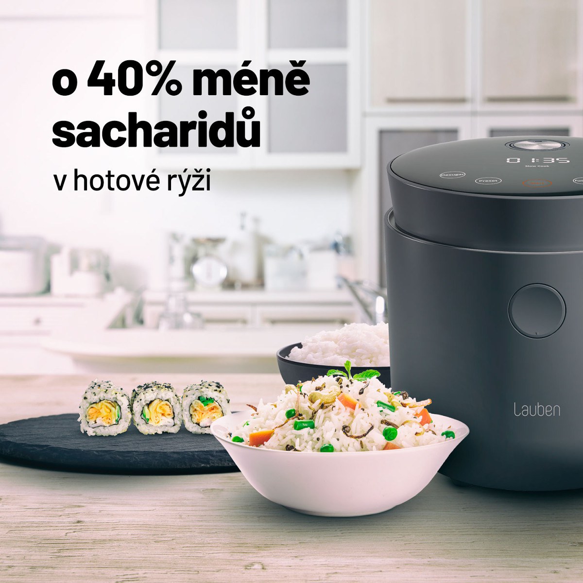 Rýžovar LAUBEN Low Sugar Rice Cooker 1500AT