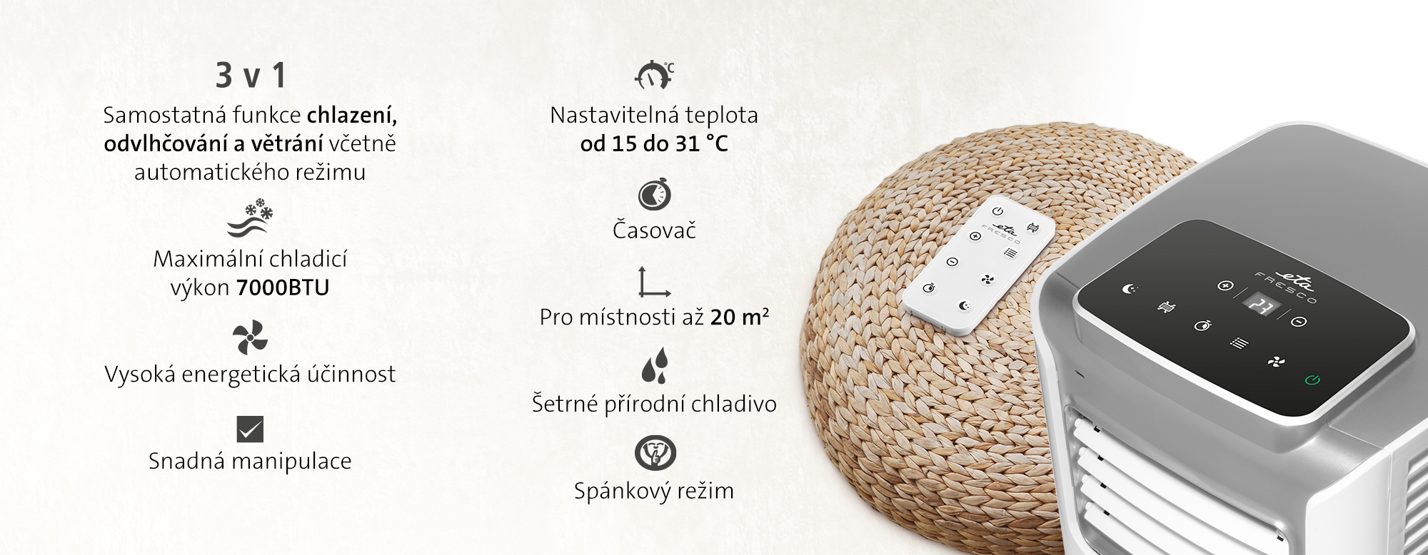 Mobilní klimatizace ETA Fresco 0578 bílý white