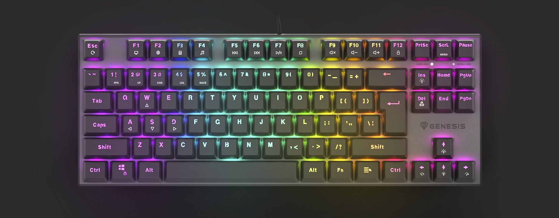Herní mechanická klávesnice GENESIS THOR 303 TKL RGB Outemu Red černá black