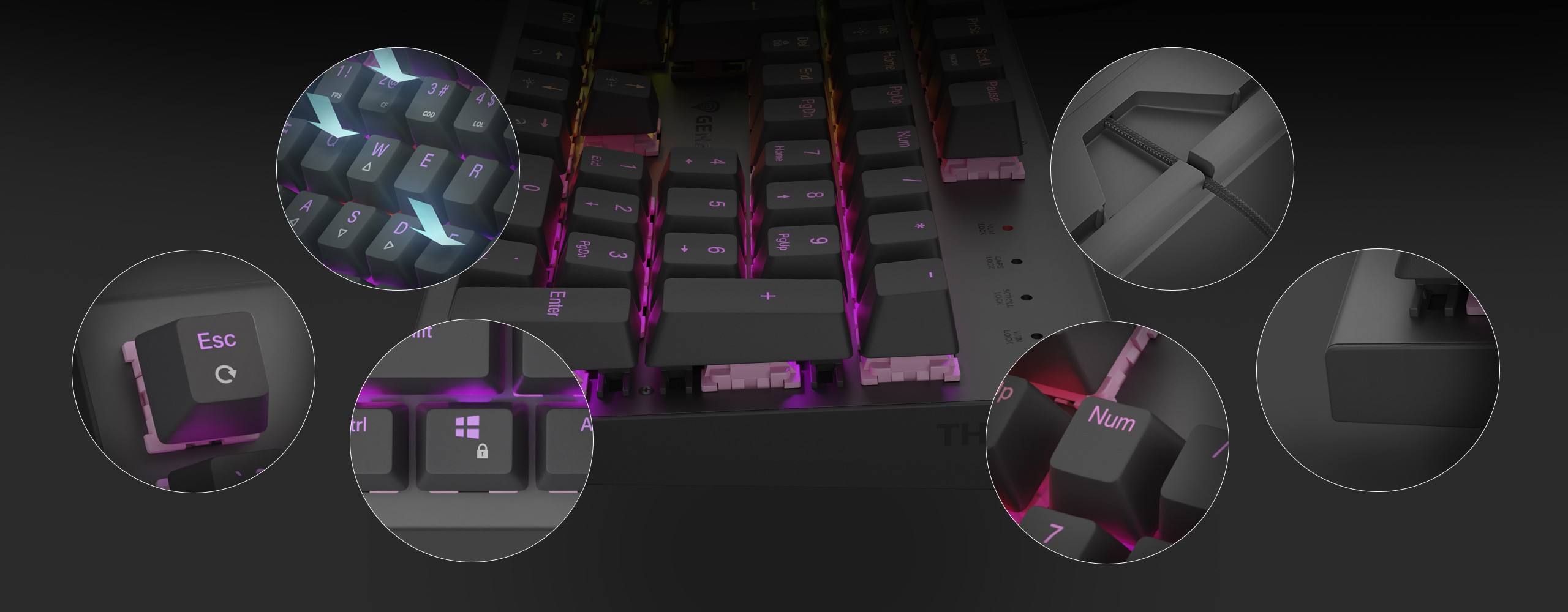 Tichá herní klávesnice GENESIS THOR 303 RGB Outemu Peach Silent