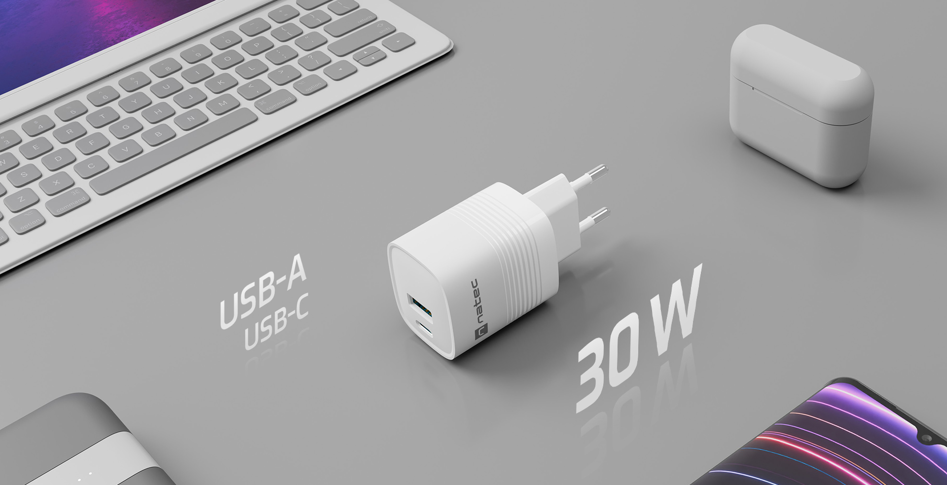 USB nabíječka NATEC RIBERA GaN 30 W