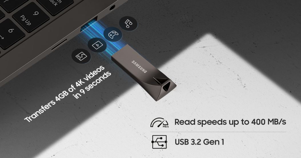 Přenosný flash disk SAMSUNG BAR Plus 128GB Titan Gray