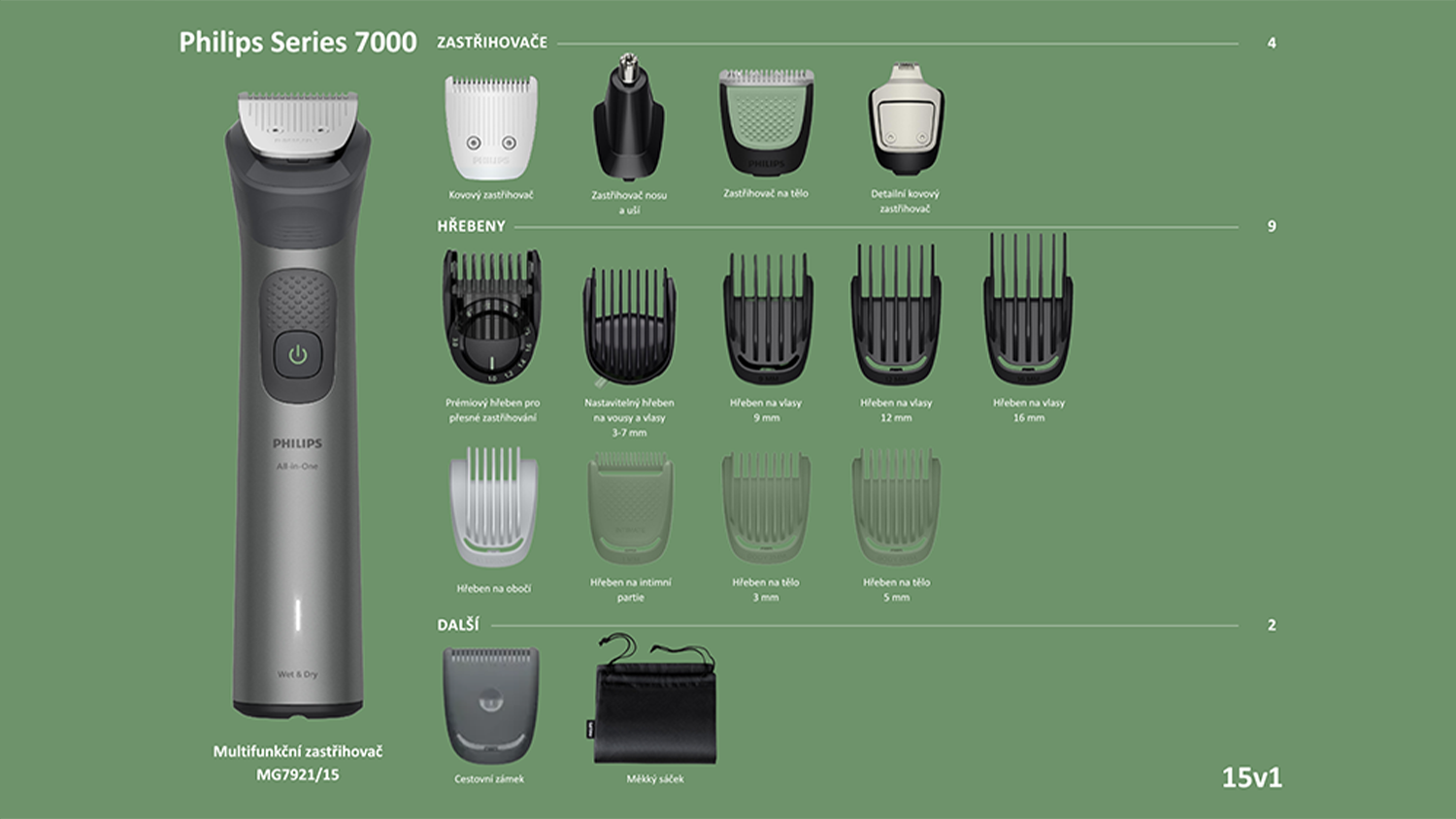 Multifunkční zastřihovač PHILIPS Řada 7000 MG792115